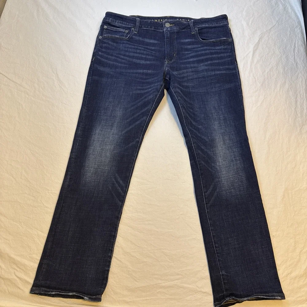American Eagle Men's Next Level Flex Slim Straight Denim Blue Jeans Size: 38/32
